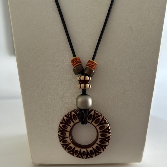 Long, Earth Toned Statement Necklace with Tribal Vibes - Picture 1 of 5